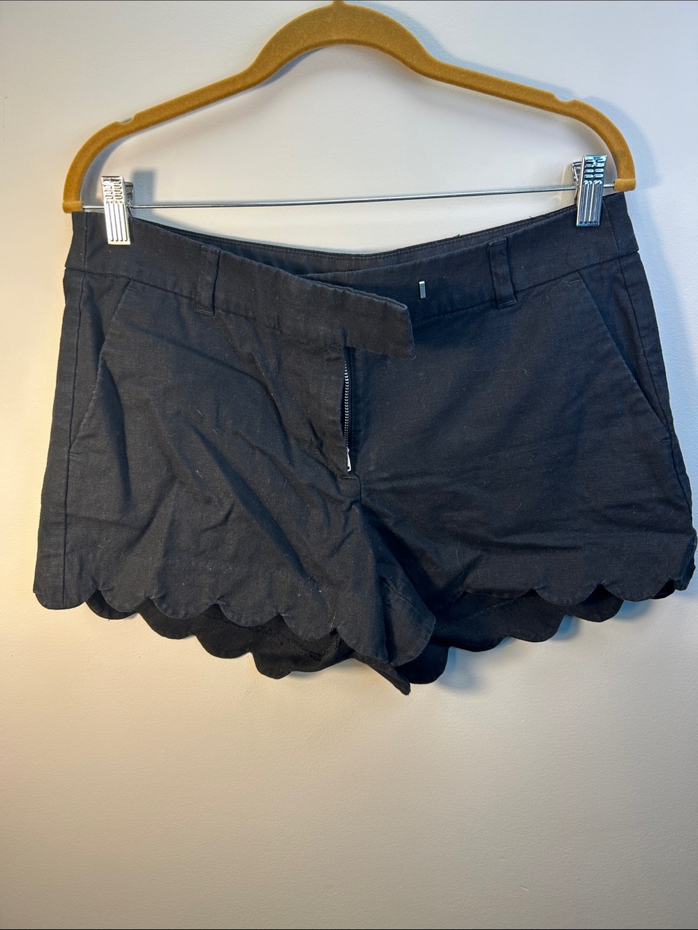 J. Crew Black Scalloped-Hem Skort